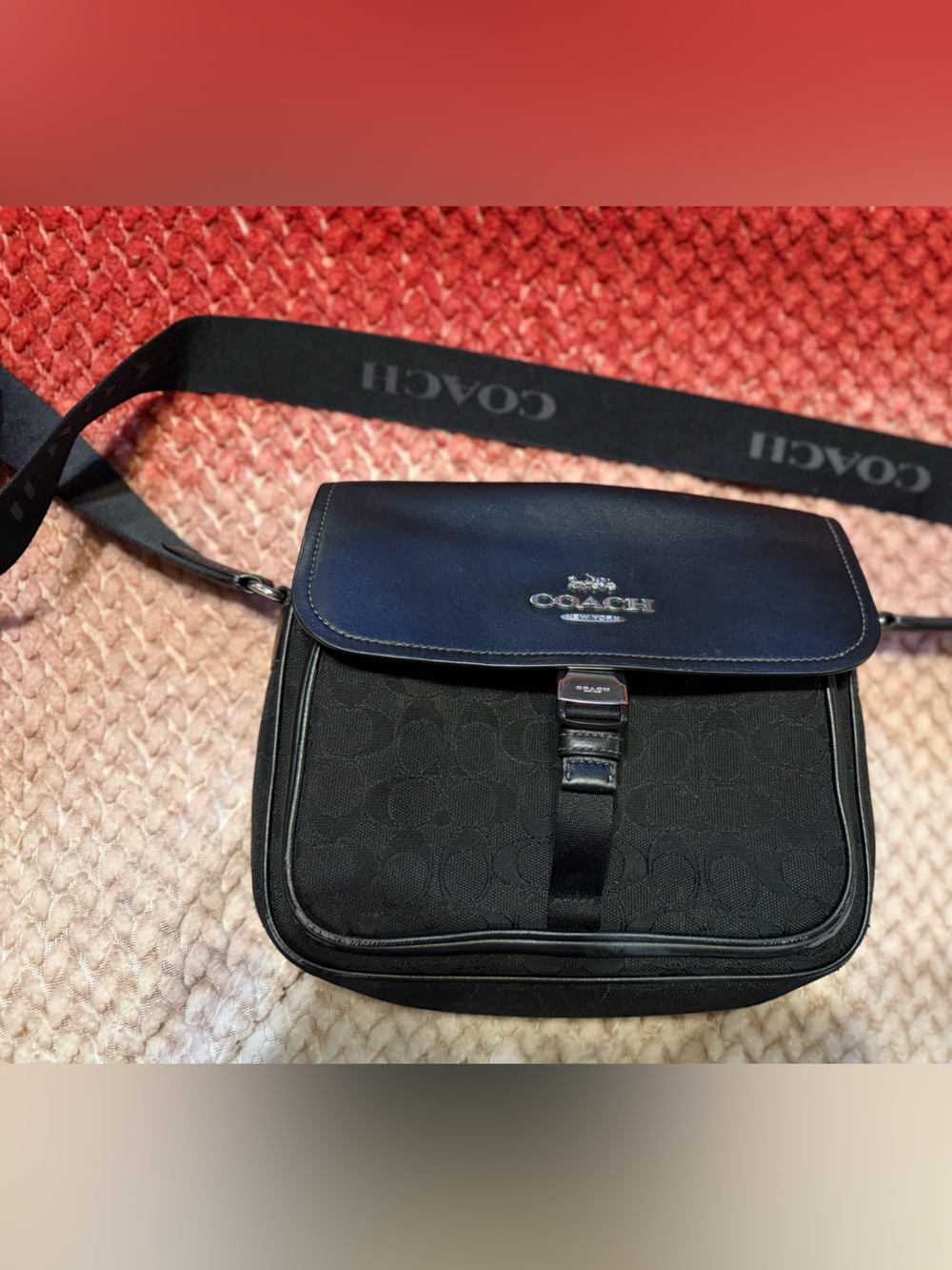 Coach Black Canvas Crossbody Bag with Logo Strap